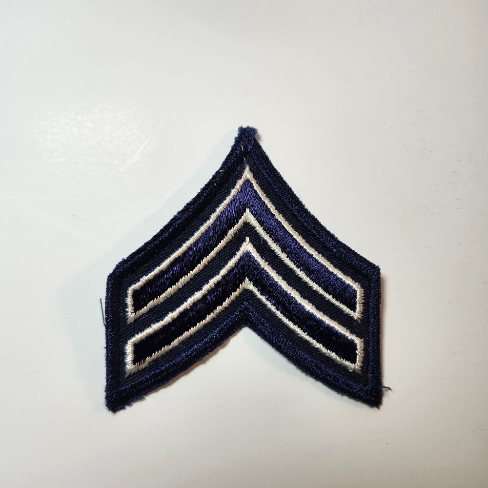 (2) Corporal Chevron Patch 3" size - 2 White & Navy stripes on Navy | Schiffli