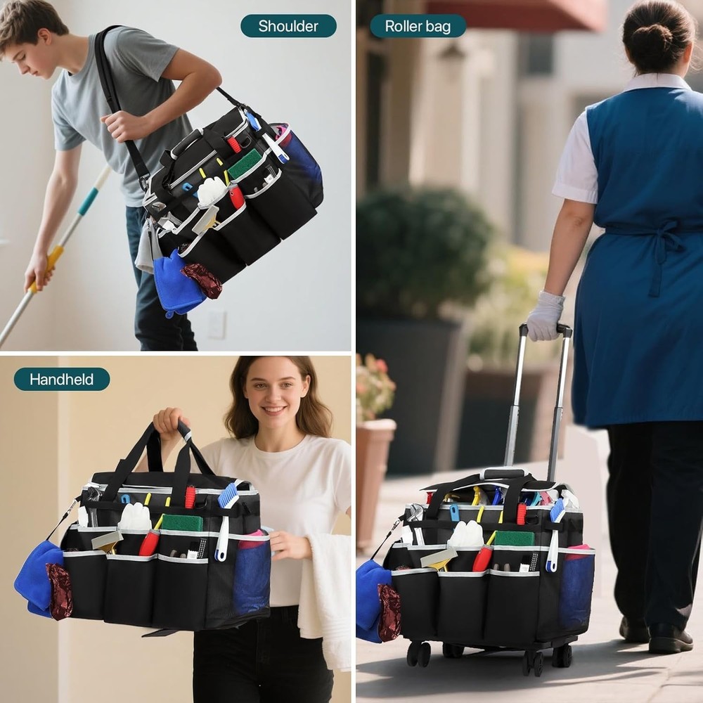 Large Rolling Cleaning Caddy Bag with Detachable Trolley for Effortless Mobility