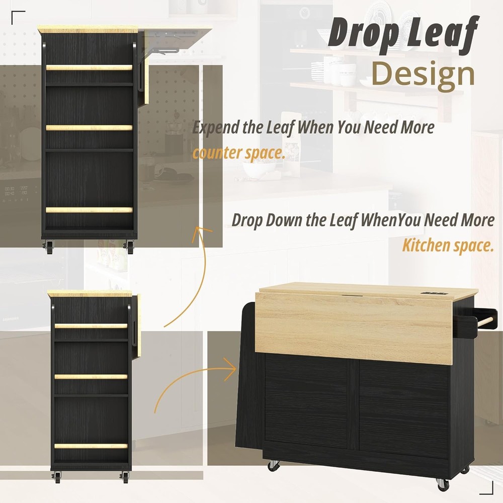 Kitchen Island Table with Storage Drop Leaf