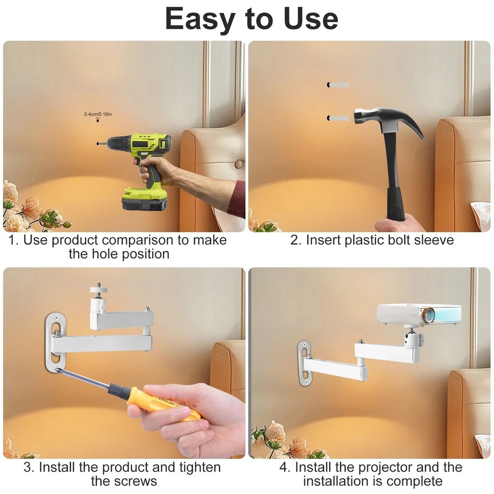 Projector Wall Mount Kit Foldable for Ring Light Webcam 35cm Extension Arm White