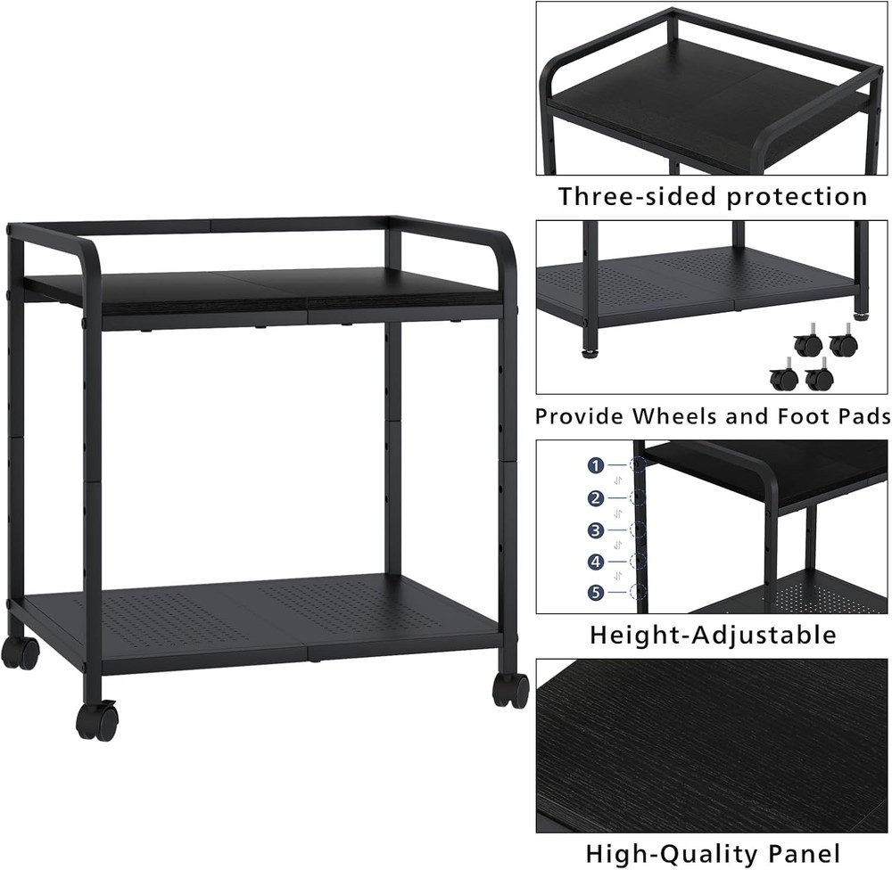 21"x15.8" Large Printer Stand W/ Storage 2-Tier Under Desk Printer Table Rolling