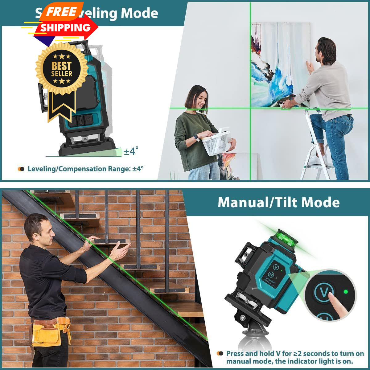 Takamine 16 Lines Green Laser Level Pro, 4x360° 4D Cross Line