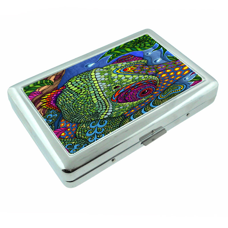Psychedelic Chameleon Em1 Silver Metal Cigarette Case RFID Protection Wallet