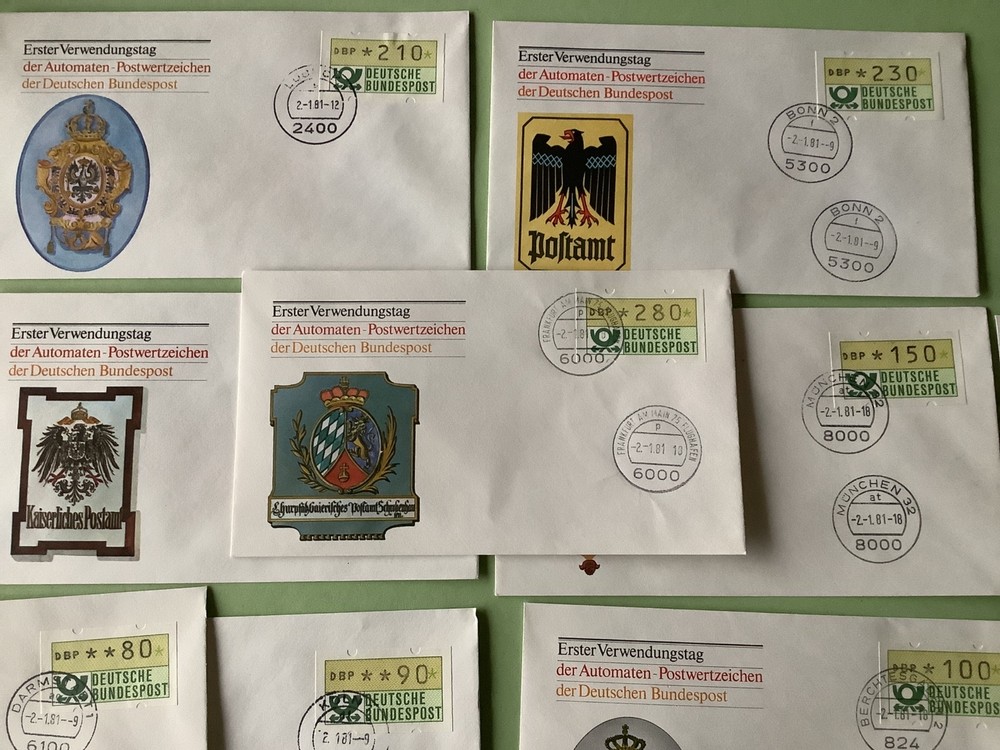 Germany Frama A. T. M. Automatic Vending postage label set 14 covers Ref A1115