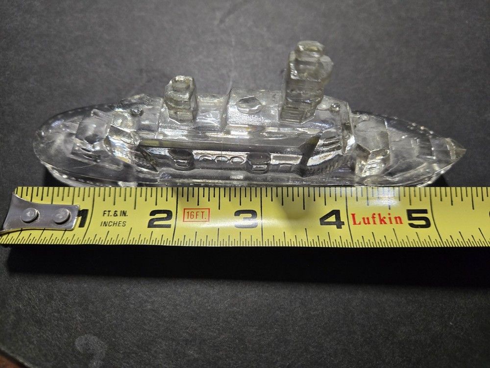 VTG. Victory Clear Glass Battleship Candy Container (top only,) Missing 1 stack