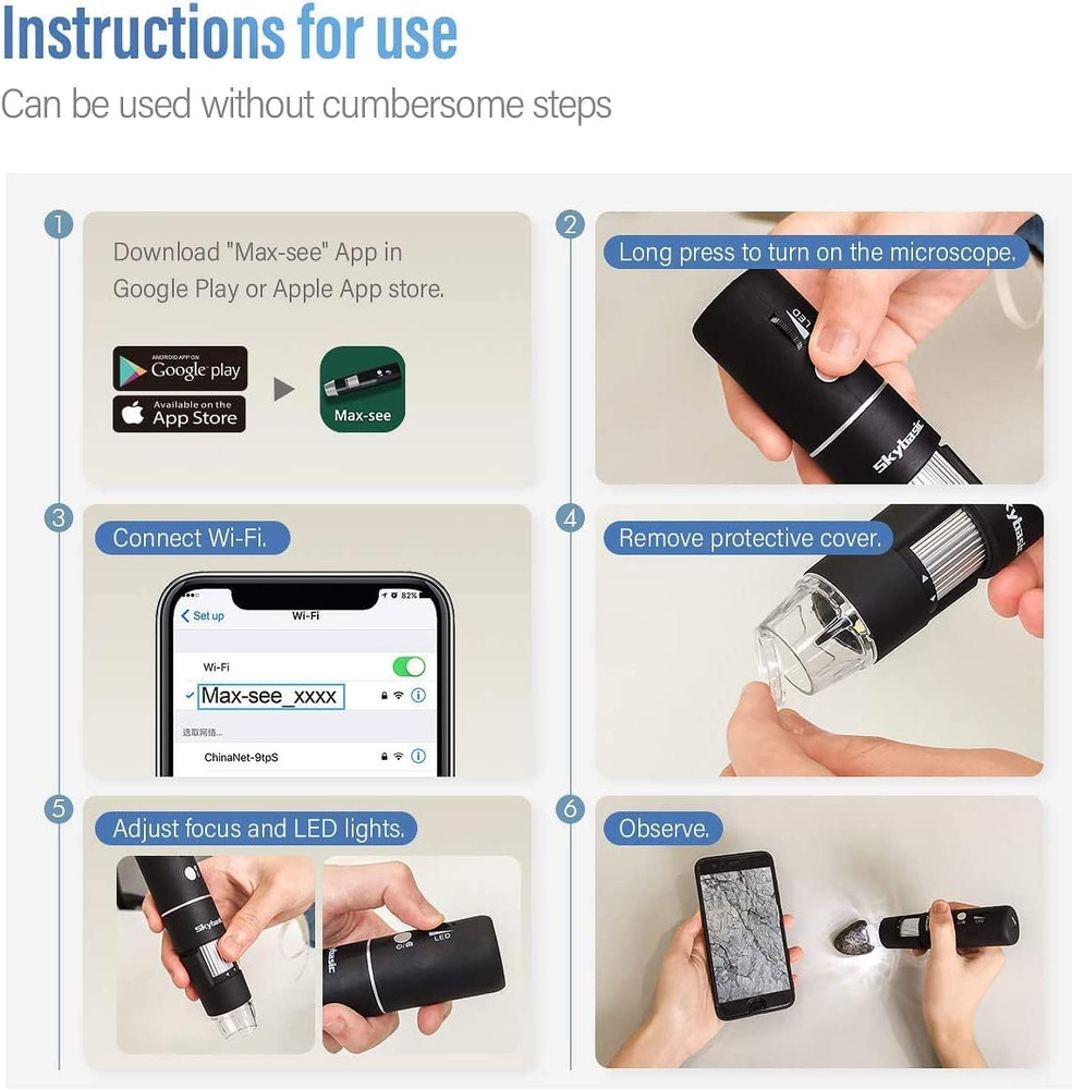 Wireless Digital Microscope, 50X-1000X Magnification Wifi Portable Handheld Mic
