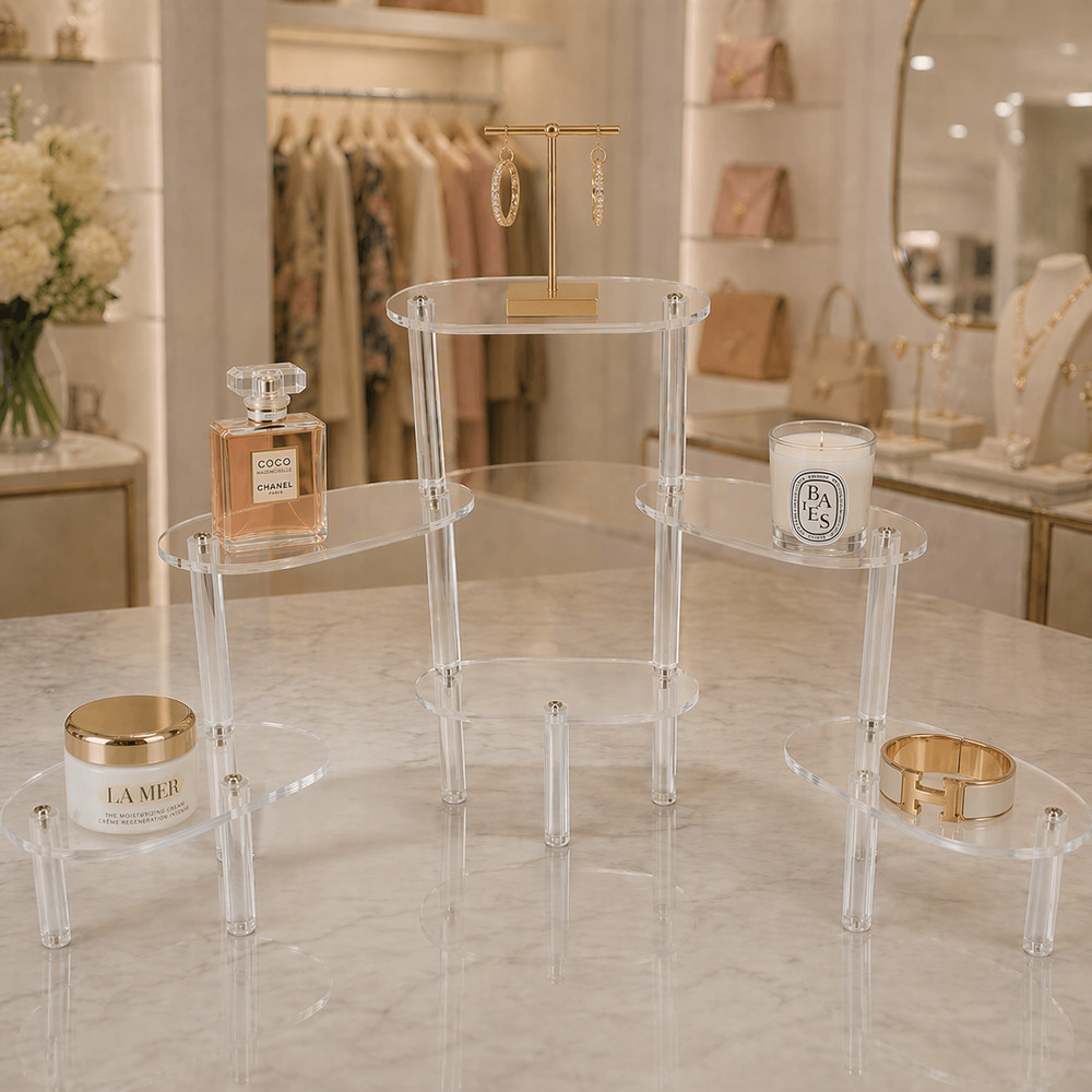 Multi-Tier Adjustable Acrylic Display with 6 Platform for displaying small items