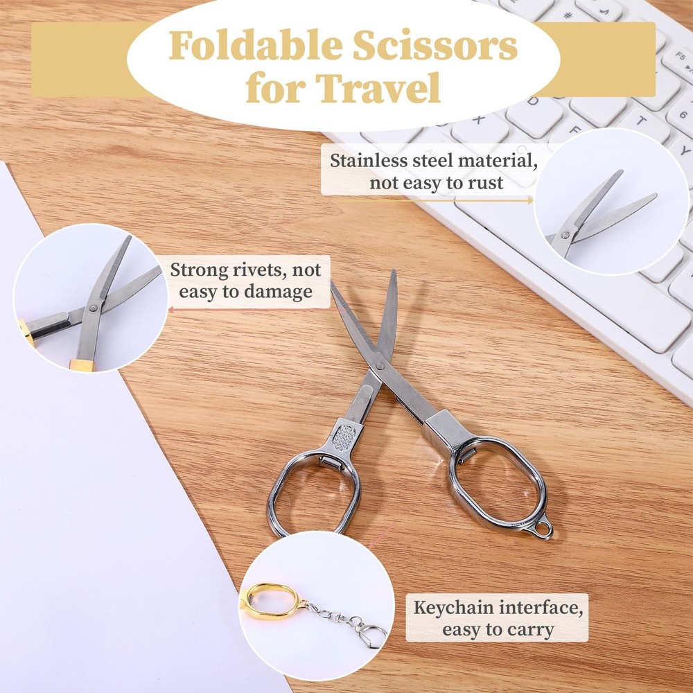 2 Pcs Folding Scissors Travel, Foldable Tiny Travel Scissors Badge Keychain P...