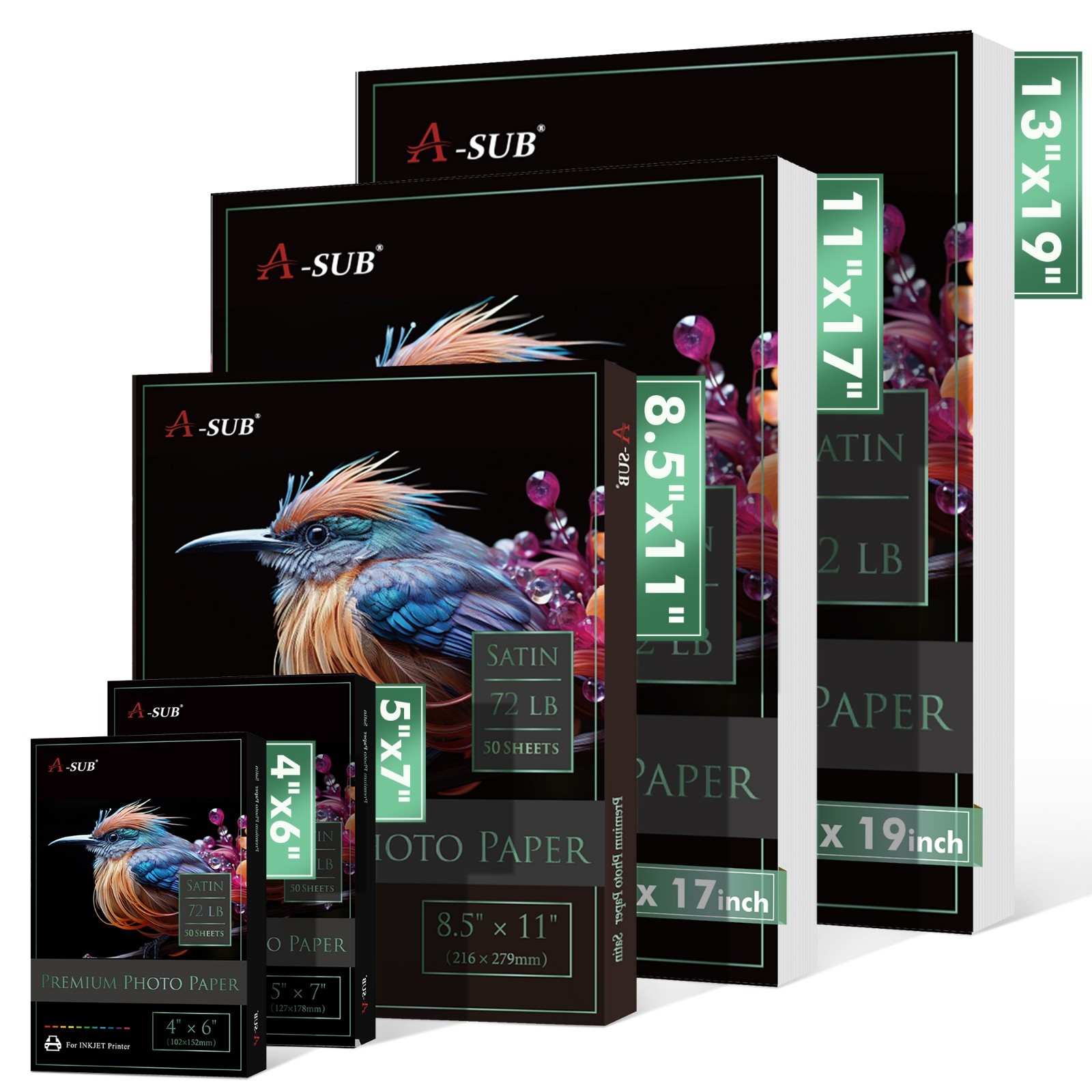 Lot A-SUB Premium Satin Photo Paper 72lb - 4x6 5x7 8.5x11 11x17 13x19 Inkjet