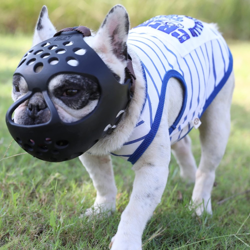 Short Snout Dog Muzzles,Soft Silicone Adjustable Breathable Bulldog Muzzle fo...