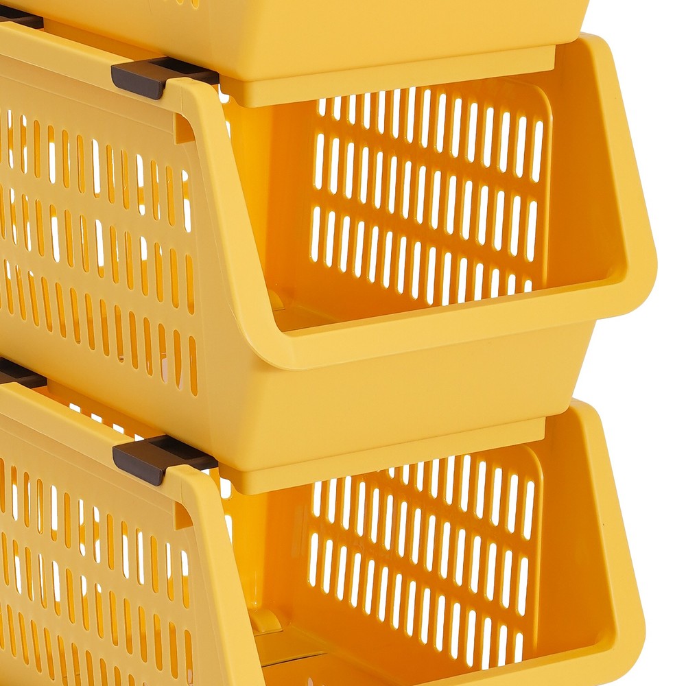 Stackable Plastic Storage Bins 4PC Yellow – Space Saving Organizer Set