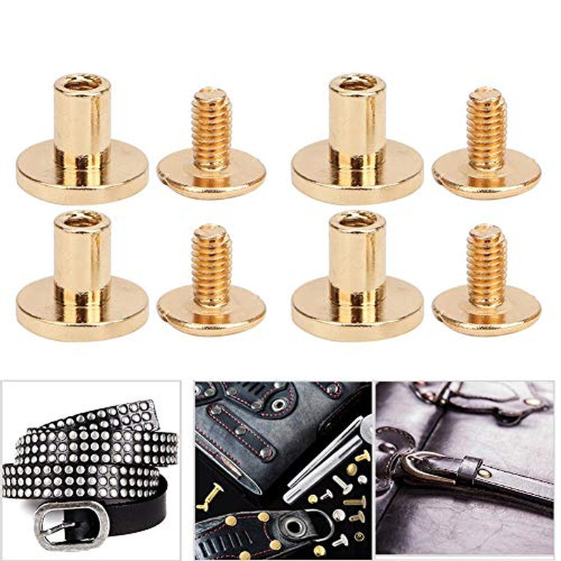 50Pcs Leather Rivets Kit, Pure Copper Flat Head Rivets, Setting Tools 8Mm (Gold)