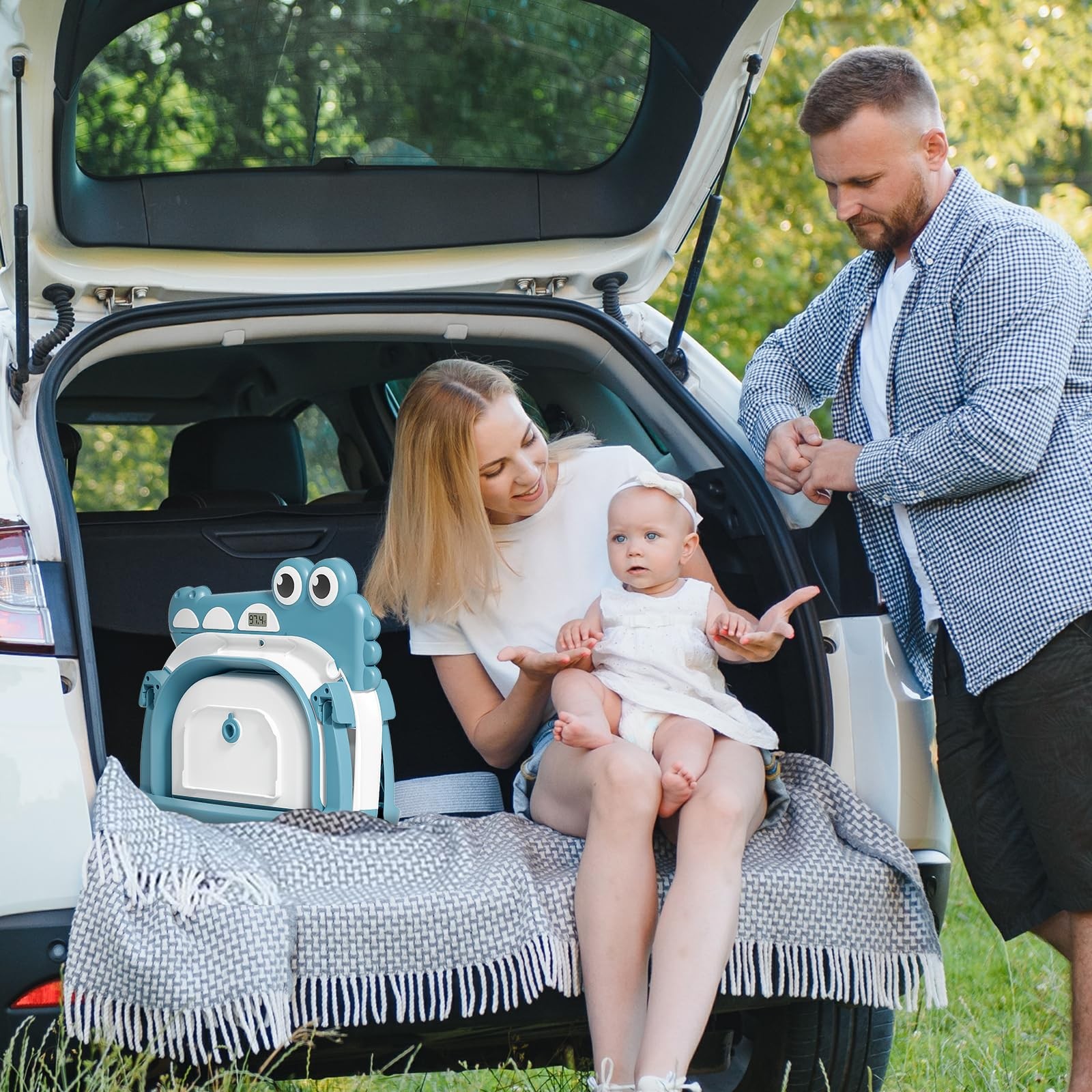Bañadera De Bebe Niño 0-6 Meses Recien Nacido Azul Con Termómetro y Cojín Bañera