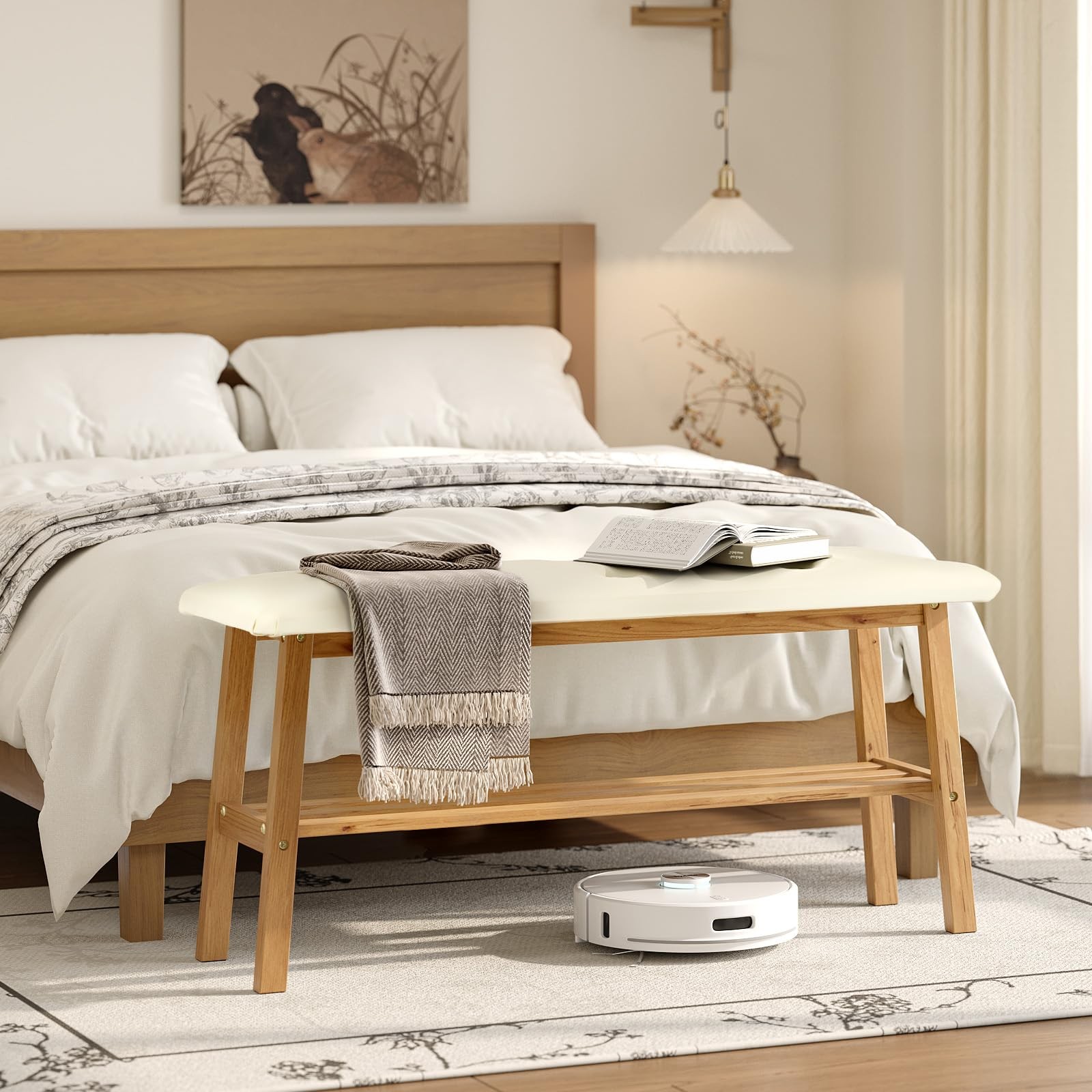 Padded Solid Wood Dining Bench 39" Wooden Bench for Entryway Bedroom Kitchen