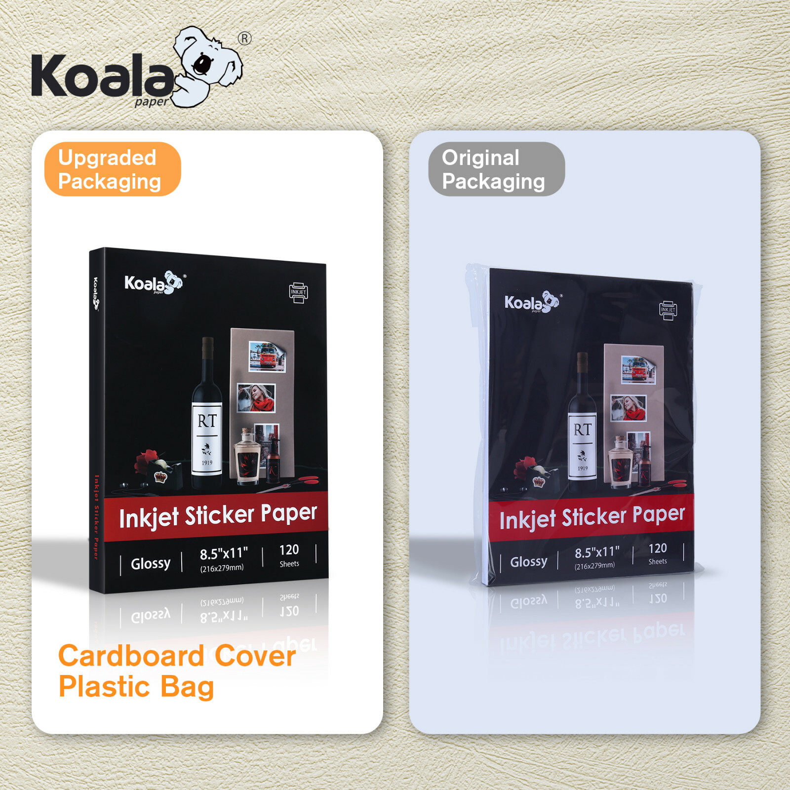 Koala Glossy Sticker Paper for Inkjet, Adhesive Photo Paper 8.5x11 100 Sheets