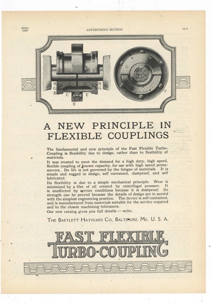 1920 Bartlett Hayward Co. Ad: Turbo Coupling for Pipe Systems - Baltimore, MD