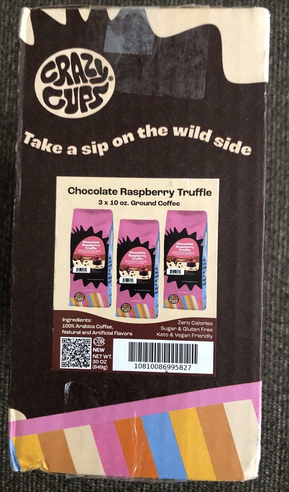 Crazy Cups / Chocolate Raspberry Truffle Flavored Ground Coffee/ 10 Oz/ 3 Pack