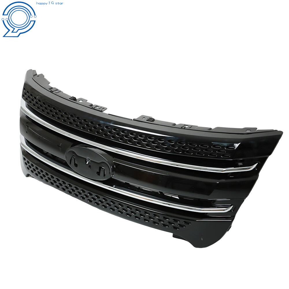 Fit For 2011-2015 Ford Explorer Front Bumper Upper Grille Assembly Glossy Black