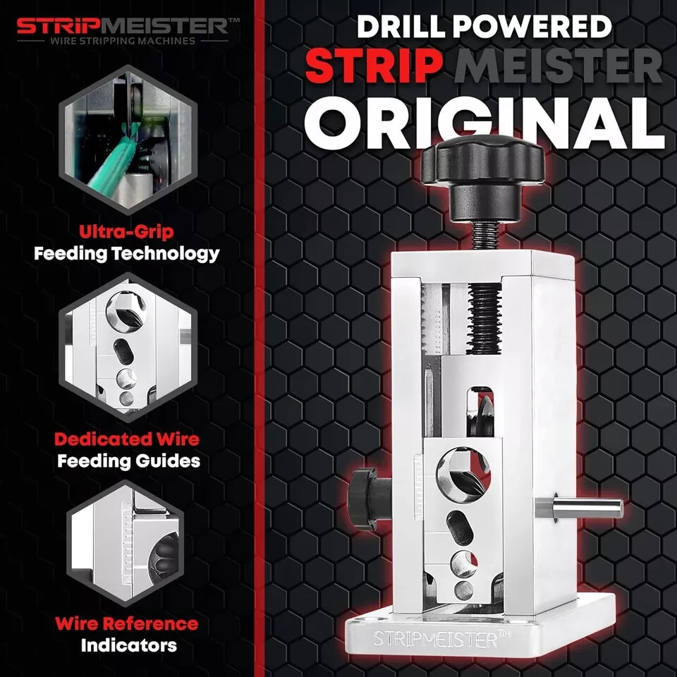 StripMeister Original Drill-Powered Wire Stripper Machine - Manual Silver