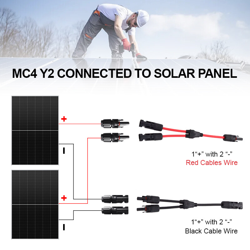 2 Pair Y Branch Solar Cable Parallel PV Adapter Y2 Cable Wire Plug Connector