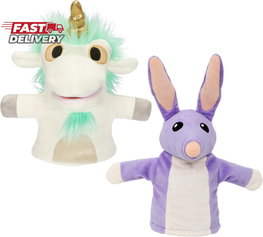 Bluey Unicorse & Bob Bilby Hand Puppet Plush 2-Pack – 8-9” Soft Deluxe Fabric, E
