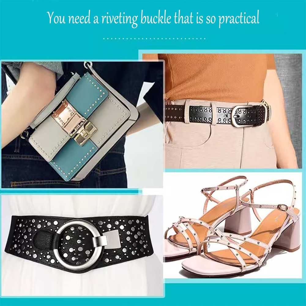 120 Sets 2 Sizes Leather Rivets Kit Double Cap Buttons, Press Studs Setting