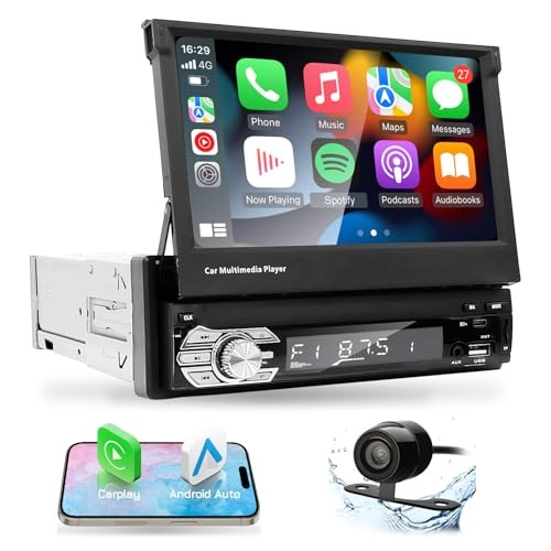 Type-C&USB Single-Din-Carplay& Android-Auto 1-Din Flip Touch Screen Car Stereo