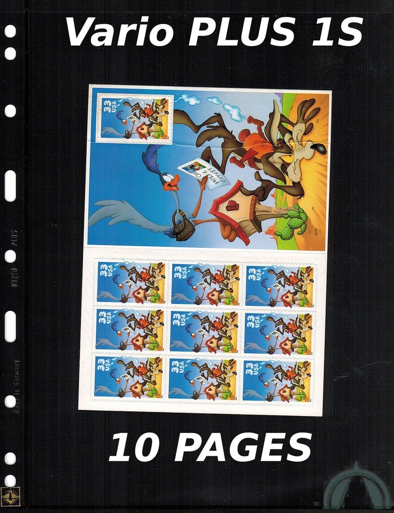 10 VARIO PLUS 1S Pocket Pages for Stamp Currency Collecting Black 8 1/2 x 11