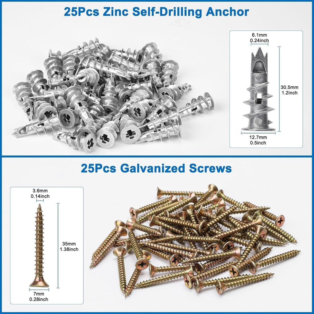 100pcs Self Drill Plasterboard Fixings Cavity Wall Anchor Screws Speed Mount