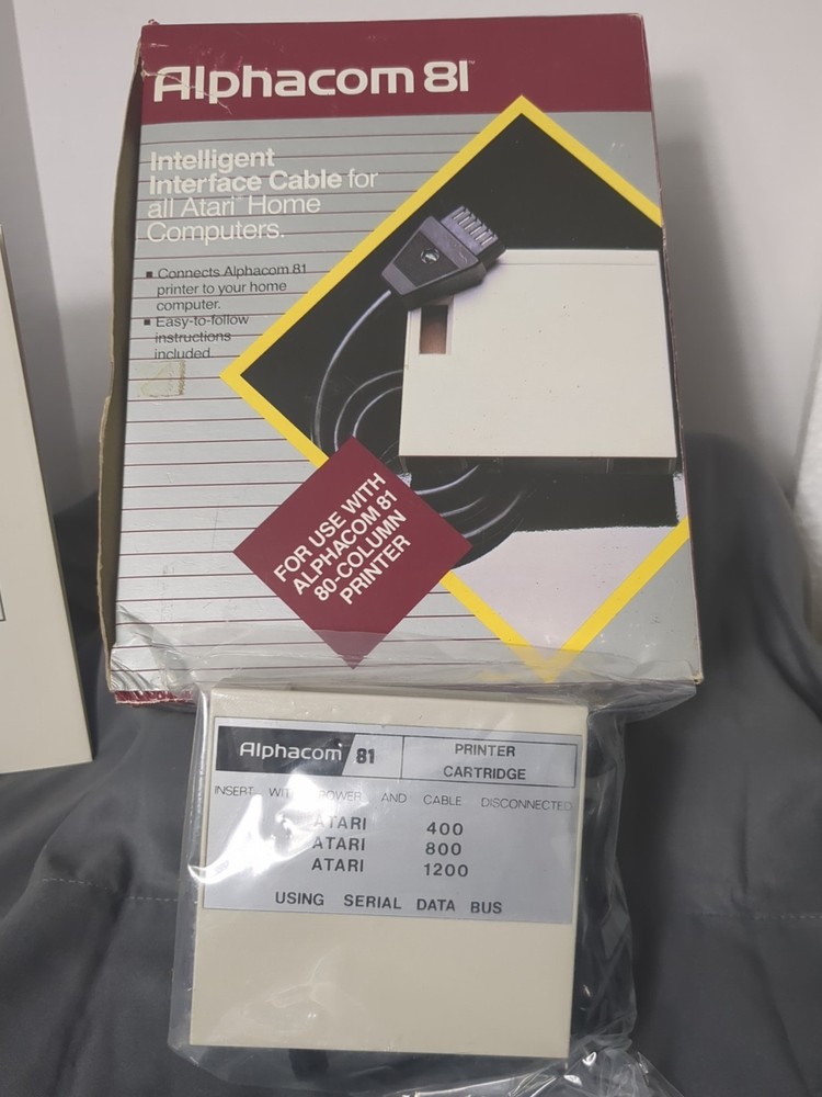 VINTAGE Alphacom 81 Dot Matrix Printer Cartridge Atari Interface Cable in boxes