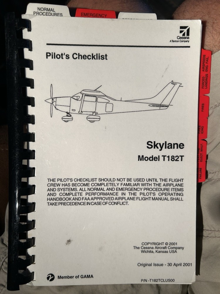 Skylane Model T182T PIlot’s Checklist
