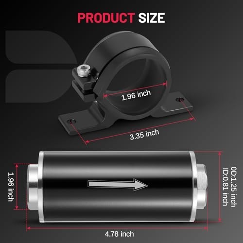100 Micron Inline Fuel Filter with Bracket Clamp, 6AN 8AN Silver With Bracket