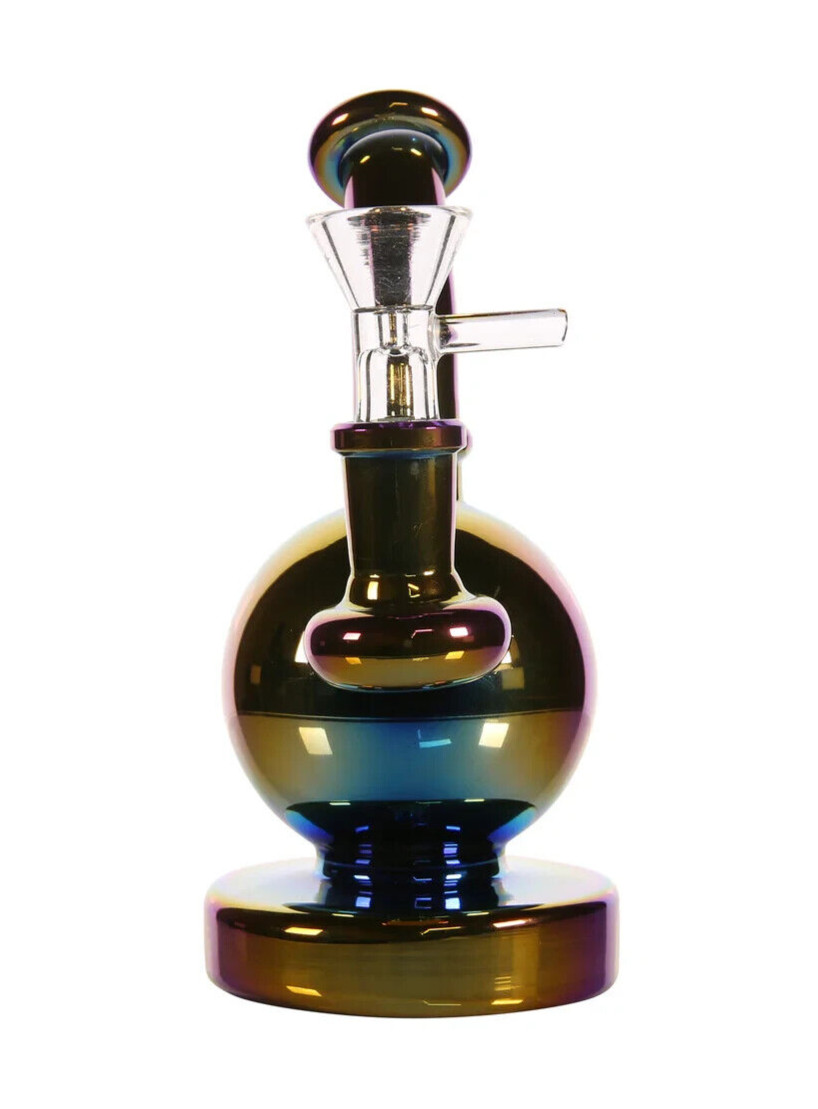 6 Inch Holographic Rainbow Mini Travel Glass Bong Tobacco Water Pipe + 14mm Bowl