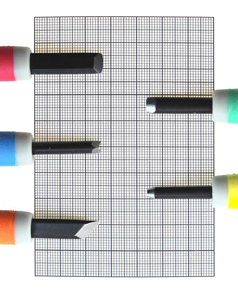 Michihamono 5pcs Color Coded Basic Wood Carving Tool Kit U V Gouge Skewed Chisel
