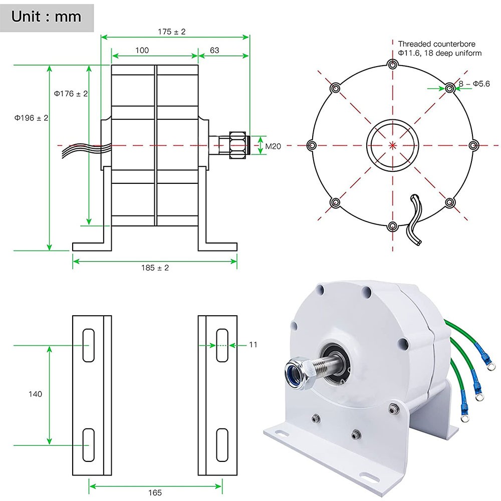 8000W DC 48V Gearless Permanent Magnet Generator forWindmills Turbine Home Use