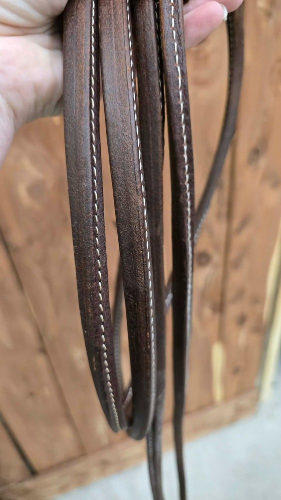 8' Rolled & Sewn Leather Split Reins - Leather Popper Ends