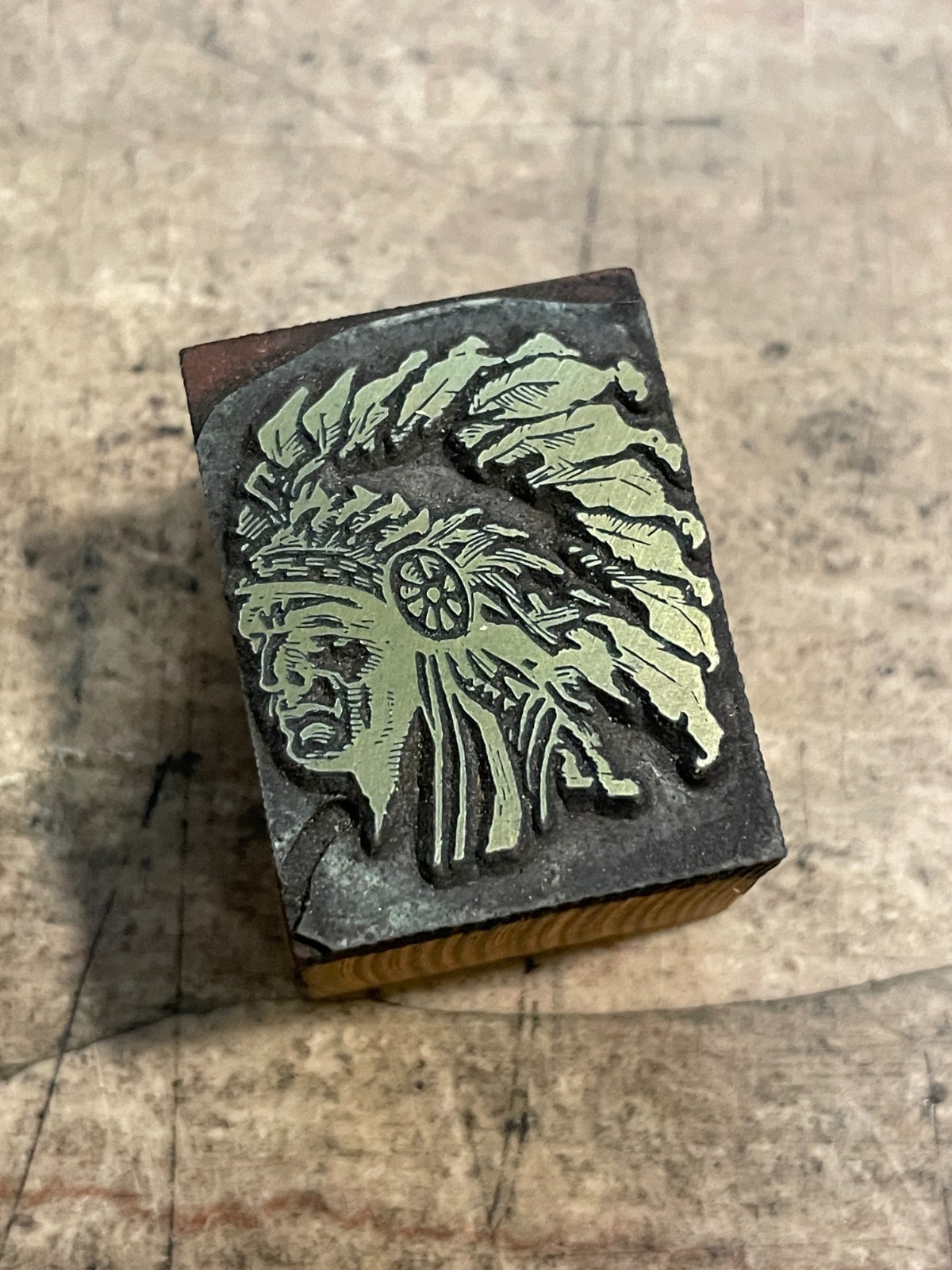 Printing Letterpress Printers Block Native American In Headdress (1123)
