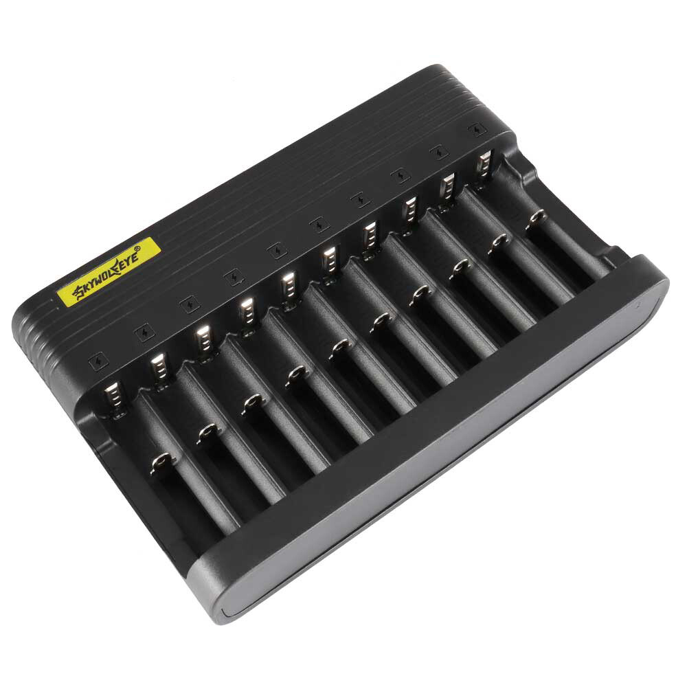 SkyWolfEye 10 Slot Battery Wire Charger 3.7V Li-Ion For 26650 18650 16340 14500