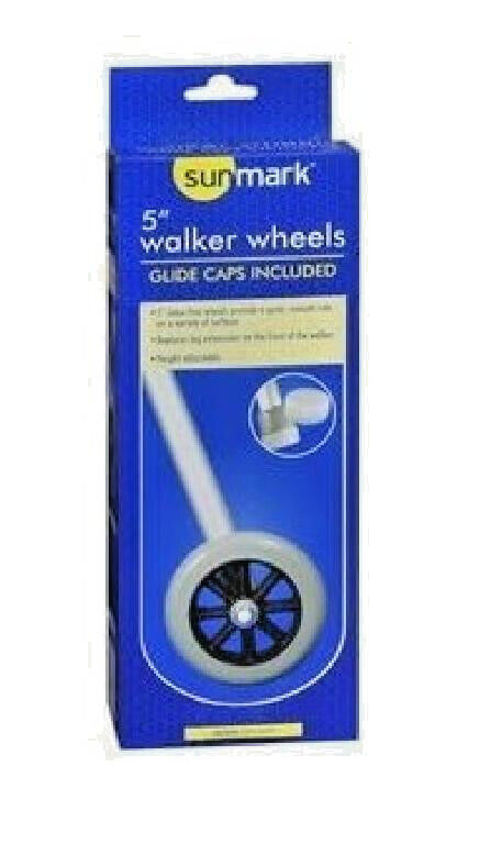 Walker Wheels Replacement Kit  W/Glide Caps 1/pr SunMark 5" Walker Wheels Fixed