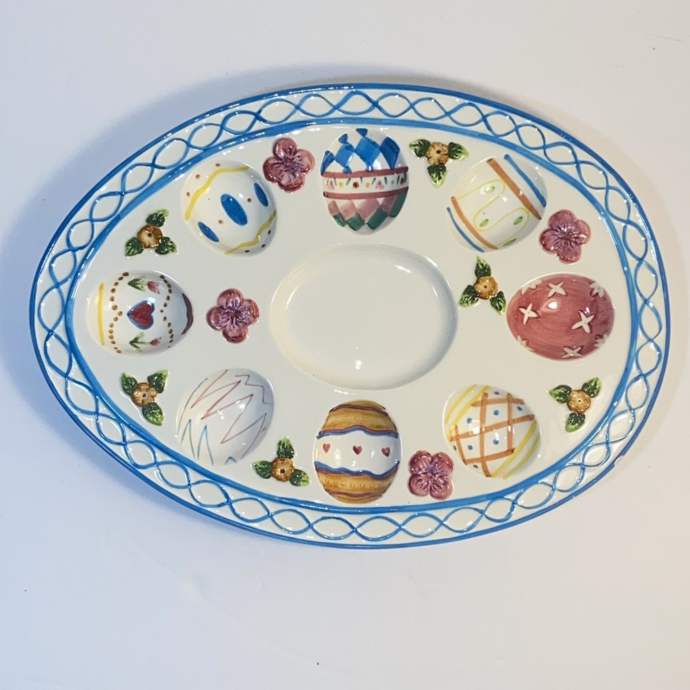Alliance Power Easter Egg Deviled Egg Floral Platter Tray Dish 12" x 9"