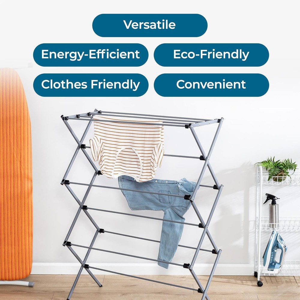 Collapsible Laundry Drying Rack Sturdy Steel Foldable & Portable Clothes Drying