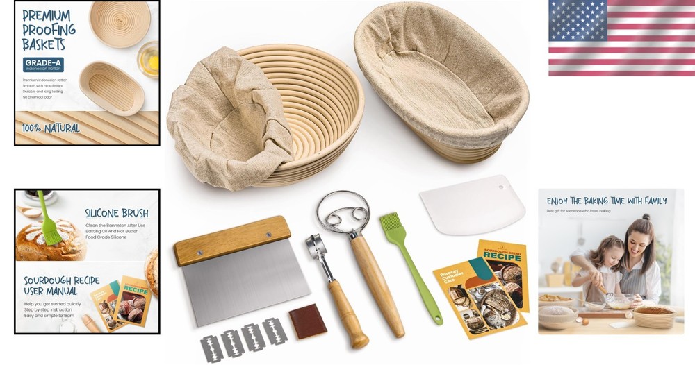 Dough Proofing Basket Set for Perfect Sourdough - Includes Baking Essentials