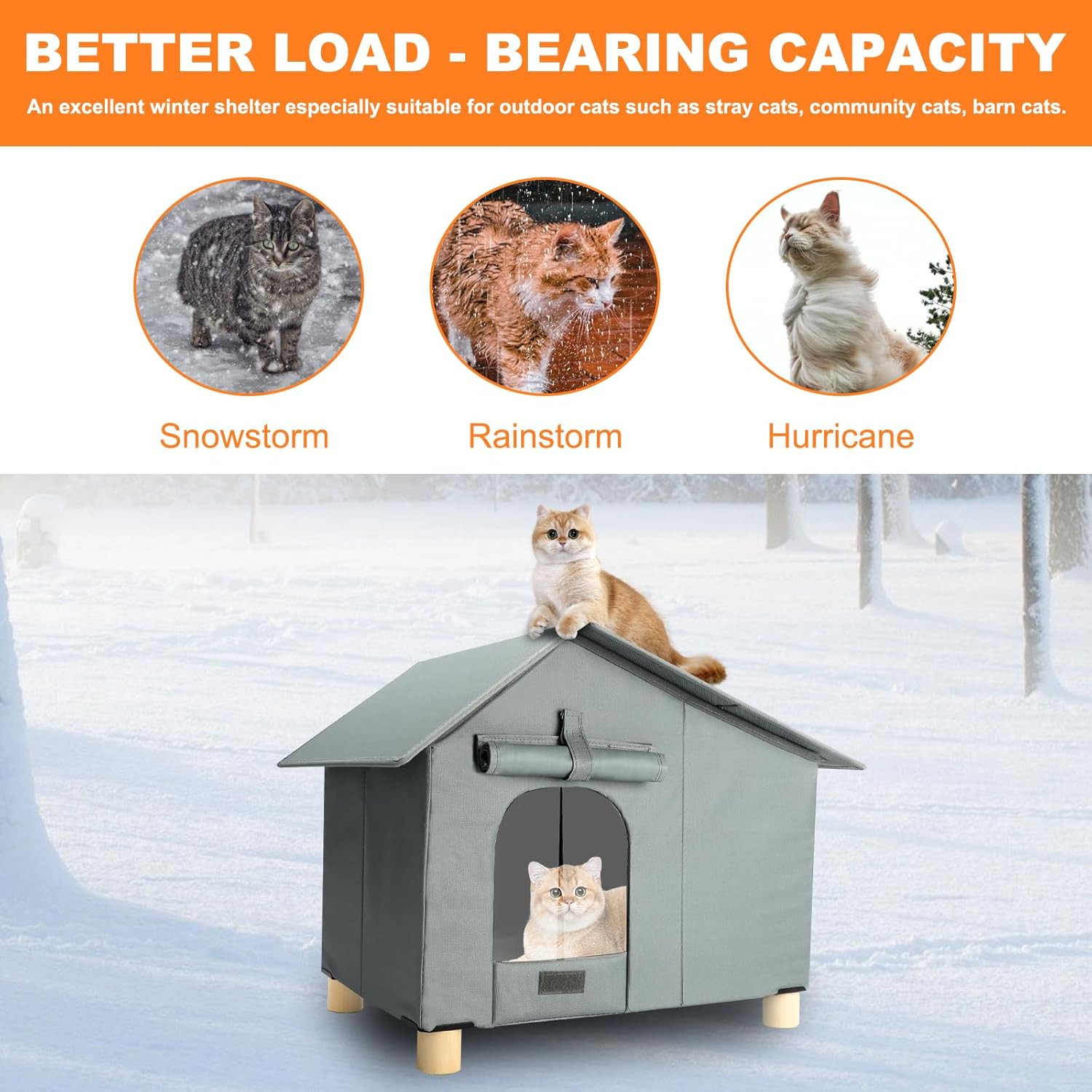 Heated Outdoor Cat House for Winter, Elevated Weatherproof Cat House with Thermo