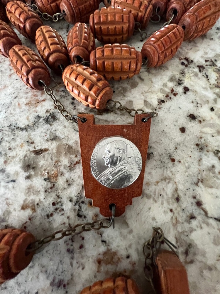 Vintage Over Sized Carved Wooden Bead Rosary