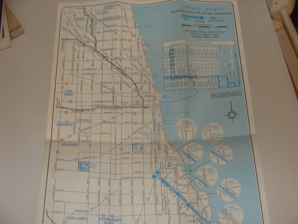Chicago Skyway Map c. 1962 Expressway Interchanges