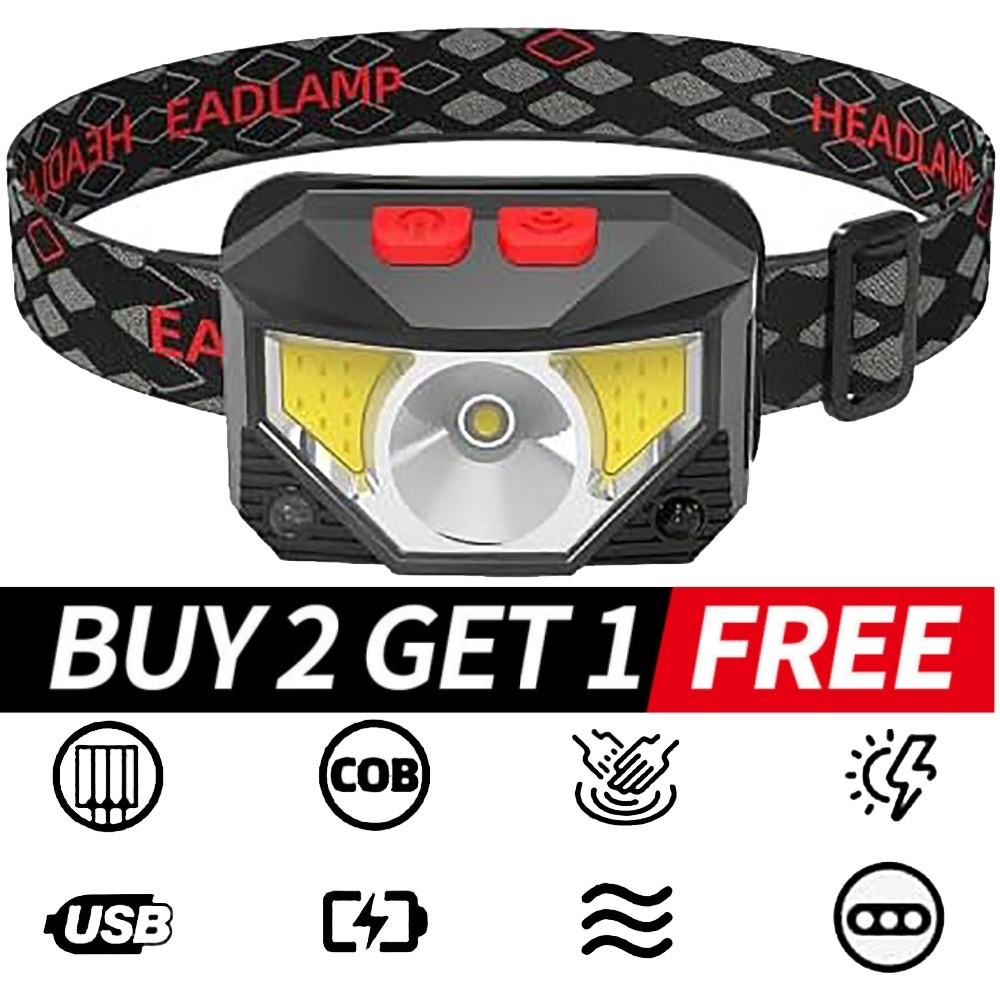 LED Headlamp Headlight Flashlight Torch COB Rechargeable Waterproof Sensor Lamp