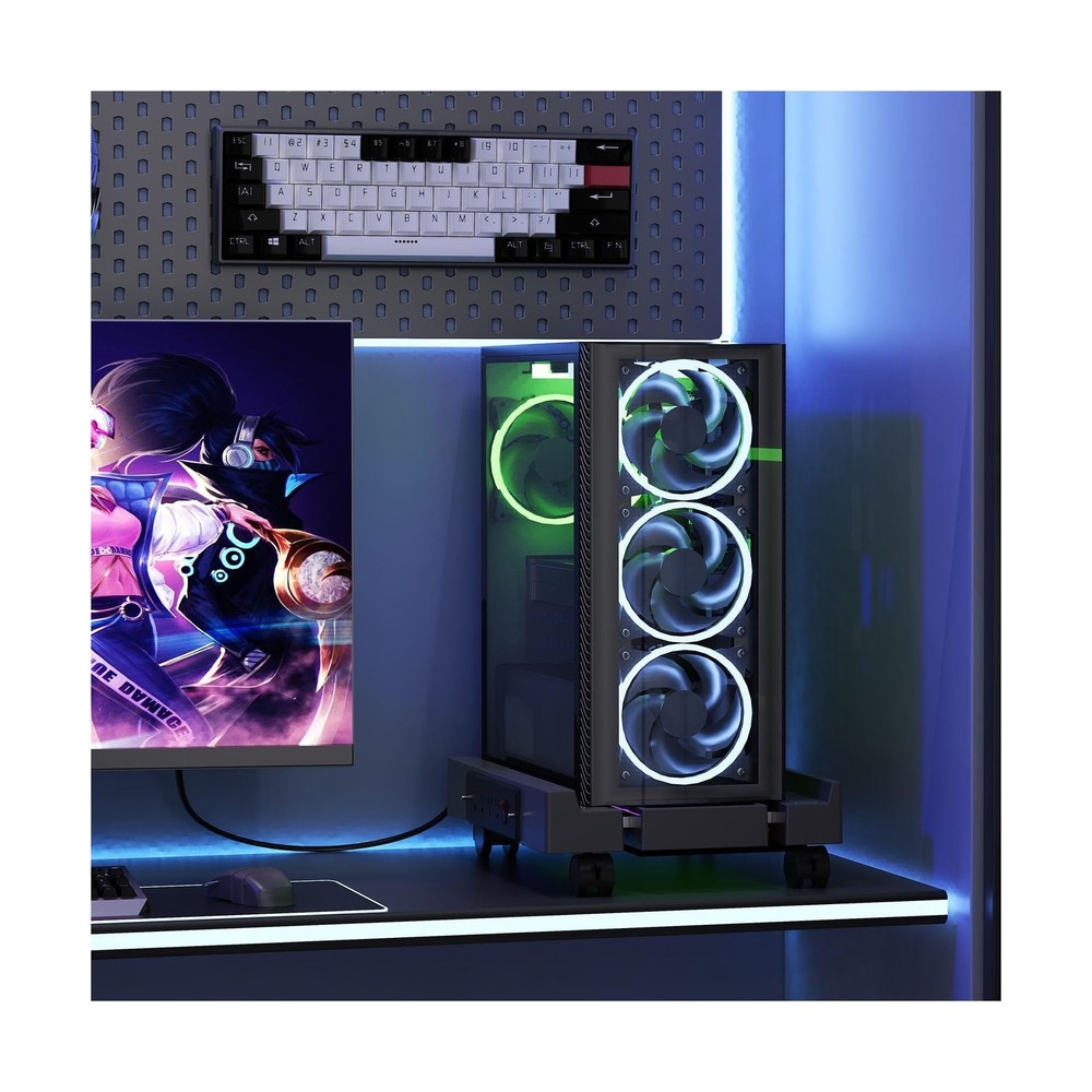 Adjustable Computer Tower Stand with Charging Station, PC Stand for Floor, Mo...