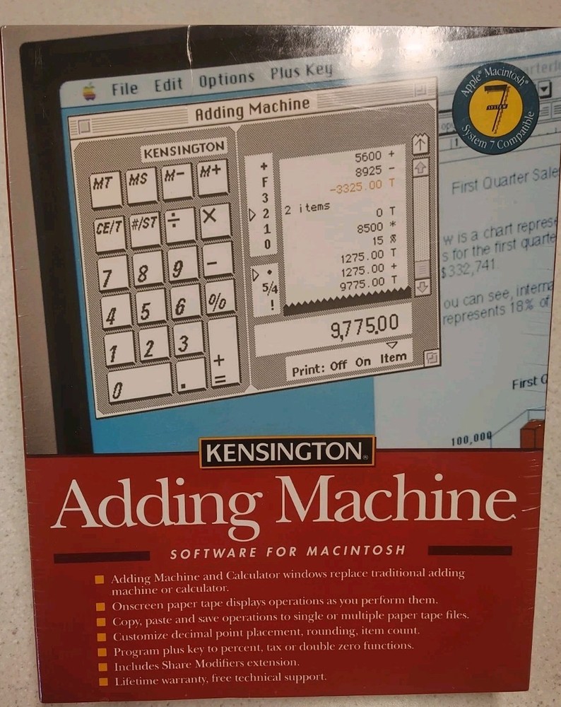 Kensington Adding Machine Software For Macintosh System 7 Vintage New Sealed! 💾