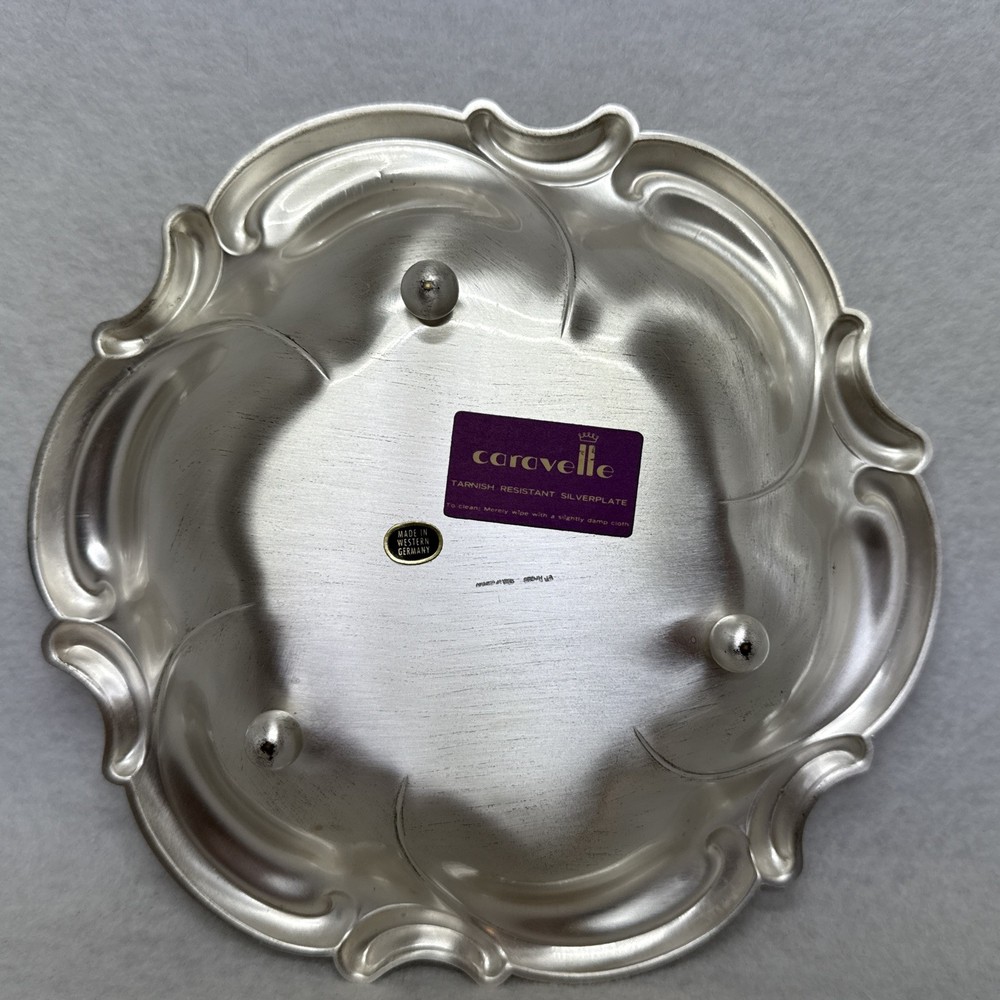 Vintage Caravelle Silverplate Candy Dish Bowl Tray Footed Tarnish Resistant 8”