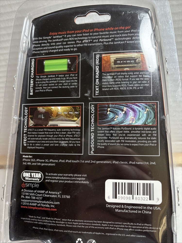 iSimple JamKast iP ISFM72 Digital FM Transmitter iPod / iPhone USB Charger